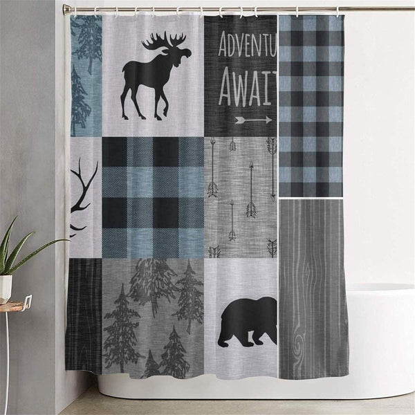 Rustic Shower Curtain Lodge Bear Moose Deer Quick Dry Bath Curtain, Machine Washable Bathroom Accessories (72x72 Inch)