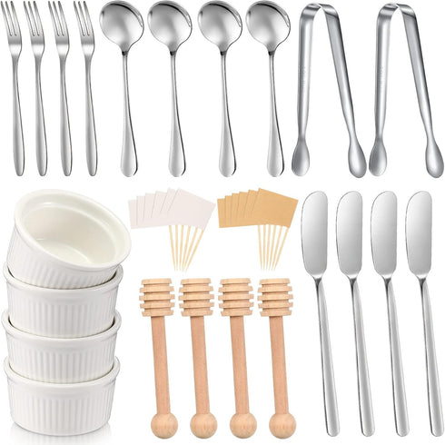 Charcuterie Board Accessories Set, Cheese Butter Spreader Knives, Serving Tongs, Spoons, Forks, Toothpick Flags