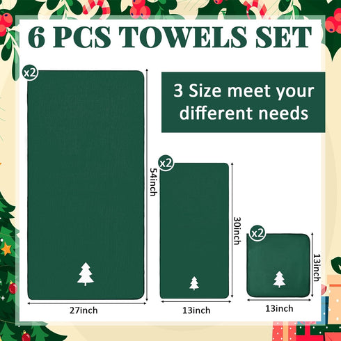 6 Set Peryiter Pcs Christmas Bath Towels Xmas Tree Embroidered Cotton Bathroom Decors Green Xmas Tree Hand Towels