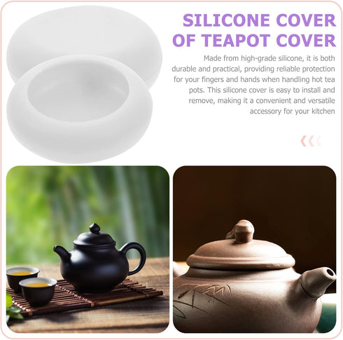 Kichvoe Teapot Lid Silicone Sleeve - 2pcs Replacement Knob Cover for Teapot Lid Protection, Anti-scald White Handle