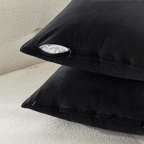 MIULEE Pack of 2 Decorative Velvet Throw Pillow Covers - Soft Black Square Cushion Case for Sofa, 18x18 Inch