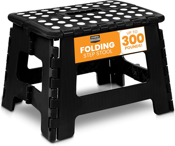 Utopia Home Folding Step Stool - Lightweight Plastic Foot Stool, 9 Inch Height, Holds Up to 300 lbs (Black)