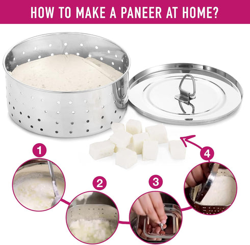 5.5"W 5.5"L 2.3"H inches KSJONE Stainless Steel Round Paneer Maker/Mould/Strainer Perfect for Making Delicious Tofu
