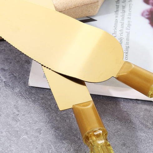 TANG SONG Simple Design Wedding Cake Knife and Serving Set for Parties, Weddings, Birthdays, Anniversaries, Golden