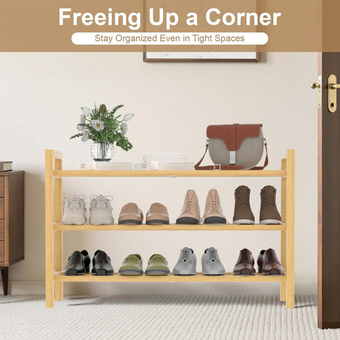 Closet, 3-Tier) Haddockway Bamboo Shoe Rack for Free Standing Shoe Organizer with Smooth Round Rods & Convenient