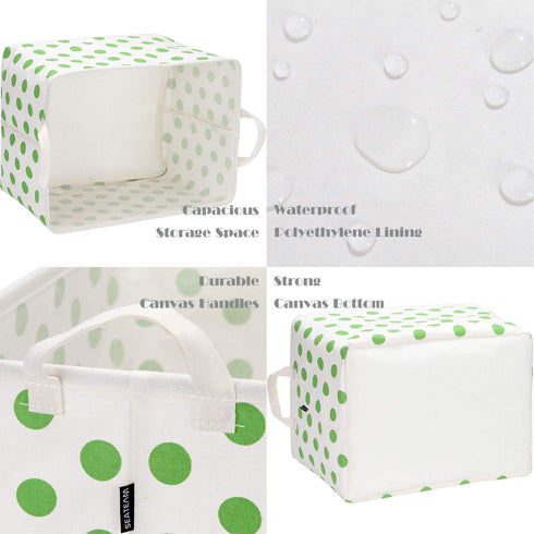 Sea Team Collapsible Canvas Storage Basket with Handles, Waterproof Rectangle Bin, Foldable Closet Organizer, 16.5 x
