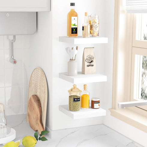 8inch (Set 3, 8x8) Fixwal Floating Shelves for Wall, Small White Shelves Wall Mounted Shelf for Bathroom, Living Room