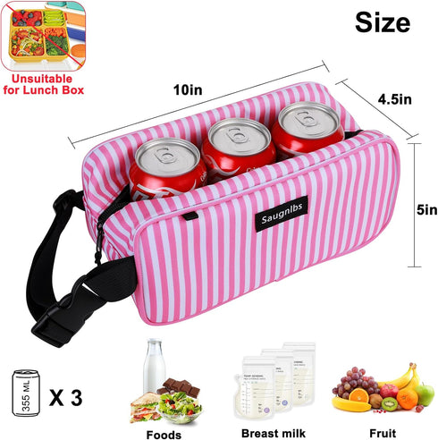 Saugnlbs Packs,Insulated 10 4.5x 5,Stripes Small Cooler Bag,Mini Cooler Bag with Ice Lunch Bag with Handle