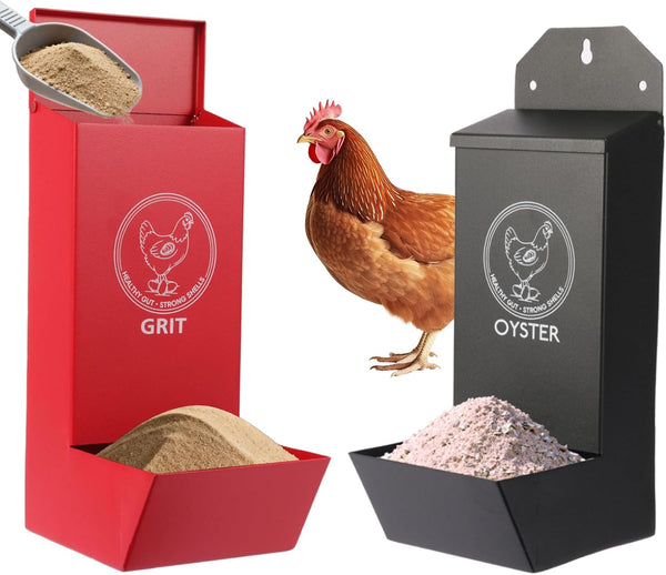 Reptilux 2-Pack Metal Chicken Grit Feeder & Oyster Shell Feeder with Lid -