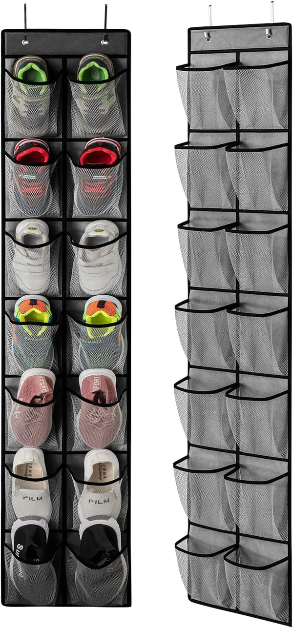 KEEPJOY Over the Door Shoe Organizer, Hanging Shoe Holder with 14 Mesh Deep Pockets, Closet Door Storage Bag, Grey