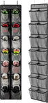 KEEPJOY Over the Door Shoe Organizer, Hanging Shoe Holder with 14 Mesh Deep Pockets, Closet Door Storage Bag, Grey