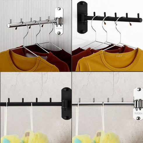 2 Pcs Folding Wall Mounted Clothes Hanger Rack with Swing Arm, Stainless Steel Heavy Duty Coat Hook for Bathroom