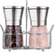 Premium Salt and Pepper Grinder Set with Stand - Stainless Steel Manual Spice Adjustable Coarseness (Pack of 2)