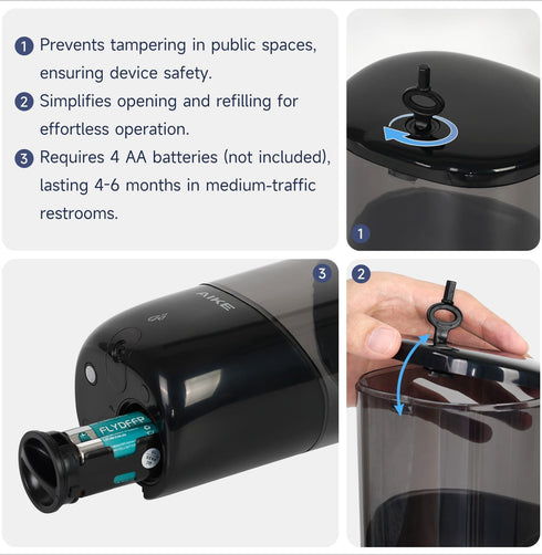 AIKE Wall Mount Automatic Soap Dispenser for Liquid Soap, Battery Operated - Black, Model AK1216