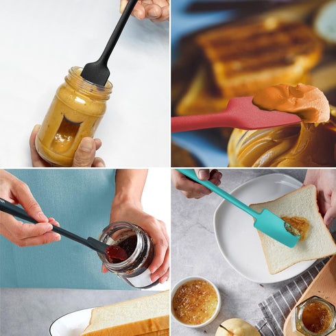 Vovoly Silicone Jar Spatula, Small Head with Long Handle, High Heat Resistant Rubber Scraper for Nonstick Cookware -