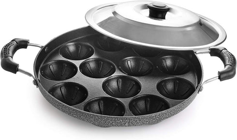 Appam Maker, 12 Cavity Non Stick Appam Pan with Lid