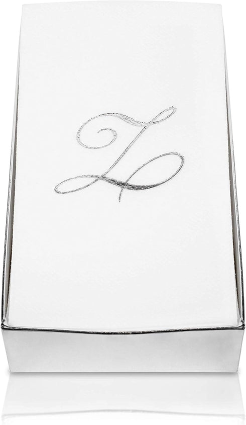 15.5 12 50 Count AH AMERICAN HOMESTEAD Disposable Napkins - Silver Monogram Guest Towel Napkins, Quilted Cloth-Like