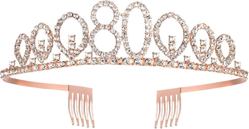 Rose Gold Birthday Tiara and Sash, Fabulous 80th Birthday Party Favor for Women