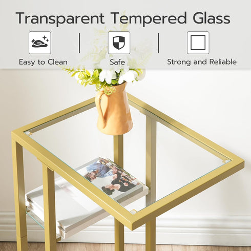 24.4 GD08SF01 HOOBRO End Table, C Shaped Side Table with Tempered Glass, Small Side Table for Sofa, Slide Under Couch