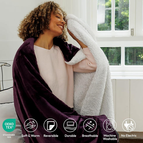 50x60 Inches NANPIPER Sherpa Blanket for Couch, Warm and Lightweight Throw, Soft Fuzzy Plush Fleece for Winter, Plum