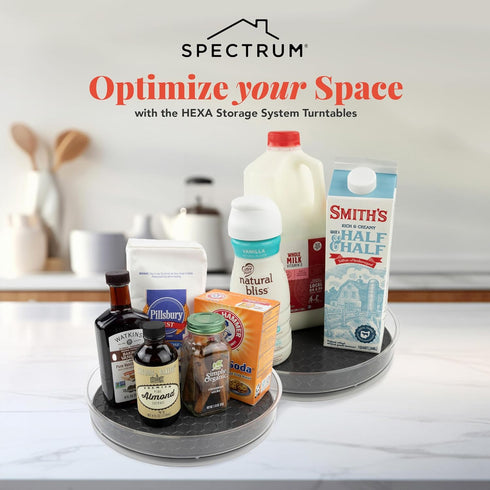 Spectrum Lazy Susan Organizer - Hexa Round Medium (2-Pack) for Cabinet, Refrigerator, Pantry, Rotating Storage