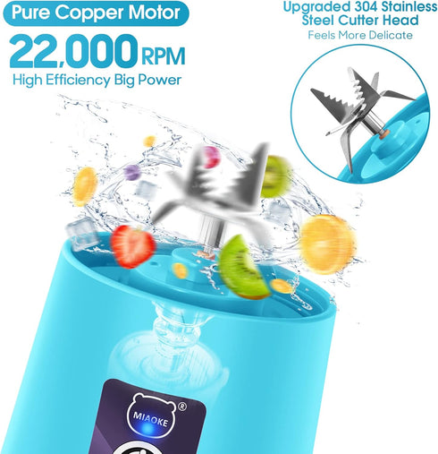 Portable Blender, MIAOKE Smoothie Blender, Personal Mini Juice Blender with Six 3D Blades, USB Rechargeable Juicer Cup