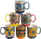 Henten Home Porcelain Coffee Mug Set of 6, 14 oz Colorful Latte