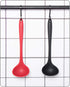 Silicone Soup Ladle Spoon Set of 2, Nonstick Heat Resistant, Long Handle, Big Round Scoop, Red and Black