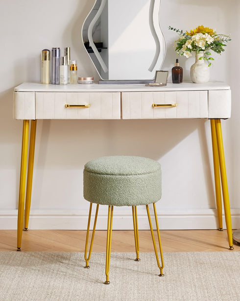 WBD010D IBUYKE Teddy Velvet Storage Footrest Stool Ottoman, Makeup Vanity Stool Side Table with Removable Cover, Golden