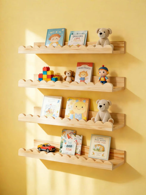 icnjdMopclean Scalloped Shelves for Nursery - Wall Book Shelves for Bedroom Kids, Nursery