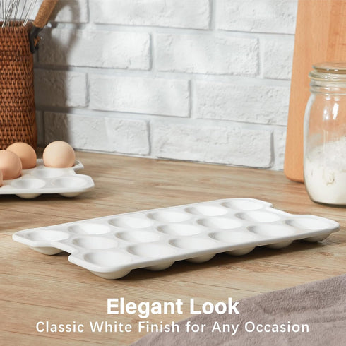 17-Hole ONEMORE Ceramic Deviled Egg Platter, Christmas Deviled Egg Tray Rectangular Fridge Eggs Holder Appetizer