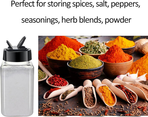 12 Pack 4oz Clear Plastic Spice Jars with Black Lids, Square Seasoning Containers with Chalk Labels, Kitchen Cabinet