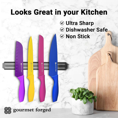 ColorSlice 12 Piece Color-Coded Kitchen Knife Set, 6 Non-Stick Dishwasher Safe Knives with Blade Guards