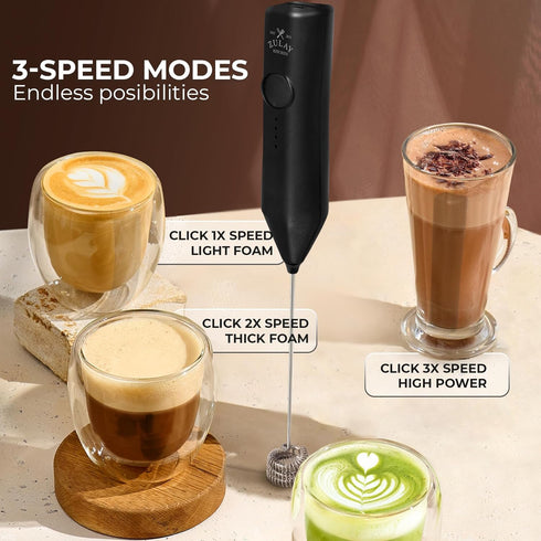 3 3 500 Zulay Kitchen Rechargeable Milk Frother - Dynamic - Speeds, Whisk Attachments, mAh USB Charging, Drink Mixer