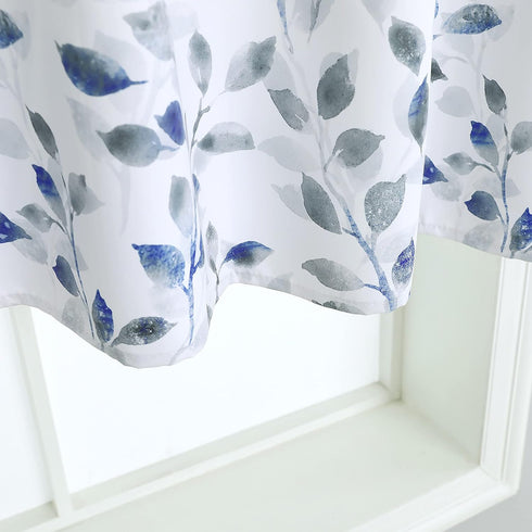 Valance for Windows, Watercolor Leaves Print Rod Pocket, 52 x 14 Inches, Blue/Gray