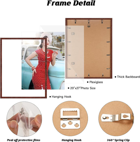 20x27 20 27 20x27 Dark Walnut Frame - Single Frame - Rustic Woodgrain x Poster Frame with Plexiglass for Wall Gallery