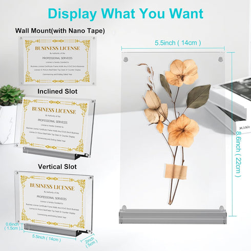 8.5 inch 1PC 8.5 5.5 Boloyo Acrylic Business License Display Frame, Clear Display Stand Holder Easel Base Protector