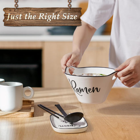 Ceramic Ramen Bowl with Chopsticks and Spoon, 26 oz Deep Japanese Noodle Bowl for Udon, Soba, Pho, Microwave Safe