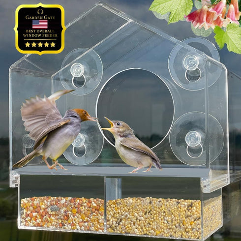 Window Bird Feeder House Shaped, Innovative Anti-Yellow Acrylic Technology, Strong Suction Cup Grip for Wild Birds
