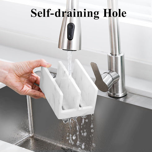 2 Luxspire Kitchen Sponge Holder, Dish Sponge Holder with with Drain Tray, Marble Sponge Holder for Kitchen Sink