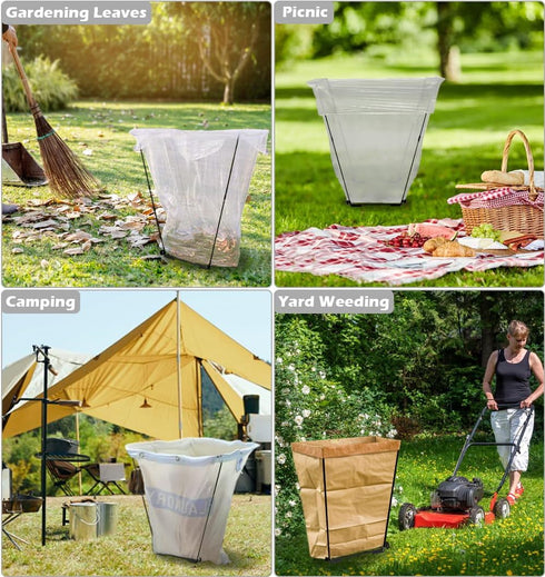 Artigarden 30-45 Garden Trash Bag Holder - Outdoor Leaf Bag Support Stand Multi-Use Metal Garbage Bag Holder Frame