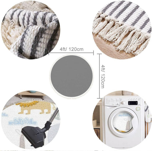 MBZPBDBAPY 4 Round Boho Area Rug Cute Animals Lion cub Leopard Giraffe Elephant Koala White Carpet with Tassels