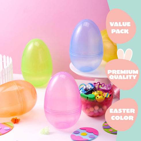 6 7" 6 JOYIN Pcs Jumbo Plastic Easter Eggs, Clear Colors Empty Eggs for Filling Treats Easter Party Favor Hunt Basket