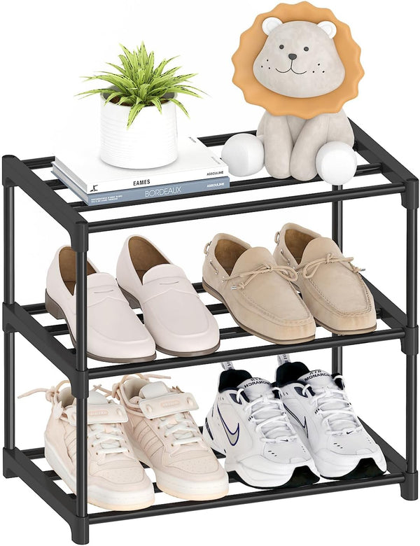 Autonomier 3 Tier Extra Small Shoe Rack (16.3" Wide), Narrow Stackable Shoe