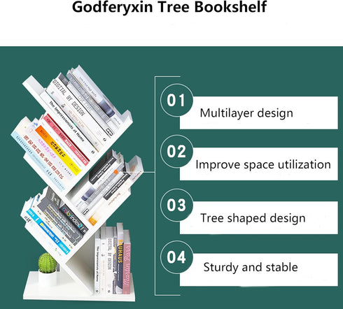 Godferyxin Bookshelf, 5-Tier Book Storage Organizer Shelves, Floor Standing Bookcase for Office Home School Display