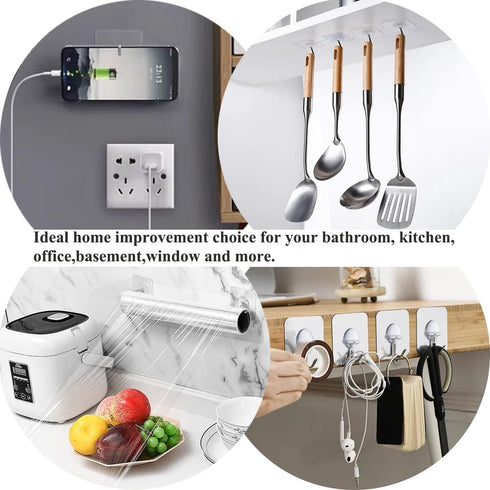 Heavy Duty Adhesive Hooks, Waterproof Transparent Wall Hooks for Bathroom, Kitchen, 12 Pack