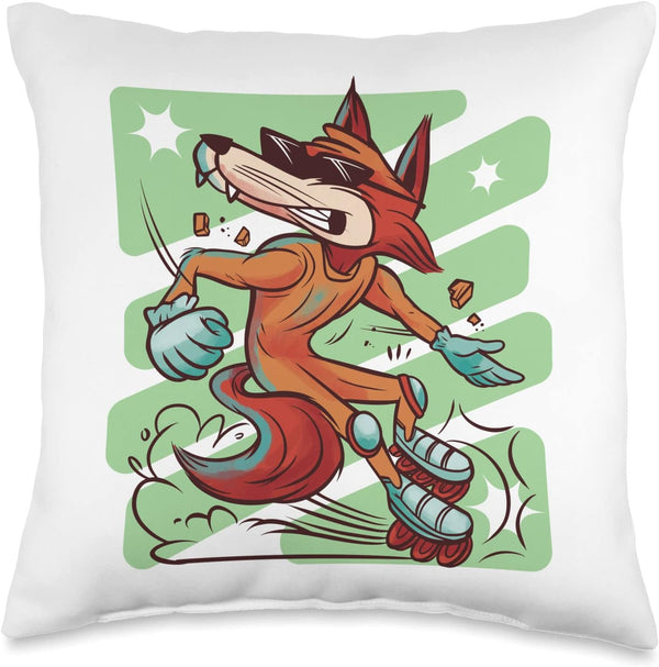 Children Roller Blades Boys & Girls Motif Fox Inline Skates I Kids Rollerblades Throw Pillow, 16x16, Multicolor