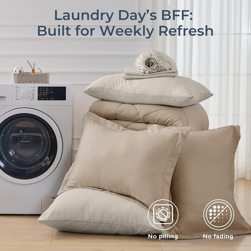 Set 7-Piece Set HEVUMYI Khaki & Linen Full Comforter - All Season Bed in a Bag Full, Ultra Soft Bedding with Comforter
