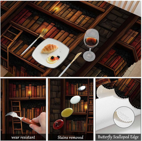 Swono 50x72 Inch Old Bookshelf Tablecloths Mysterious Library Bookshelf Kitchen Dinning Tabletop Decoration, Polyester