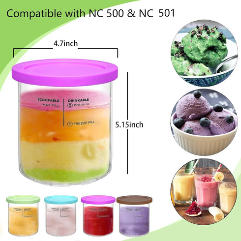Replacement for Ninja Creami Deluxe Pints and Lids Set - Compatible with NC501 NC500 Series Deluxe Ice Cream Maker